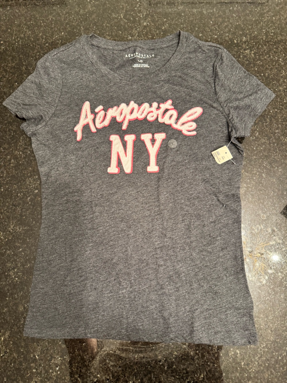 Aeropostale Gray T-Shirt with Pink Logo Girls Short Sleeve